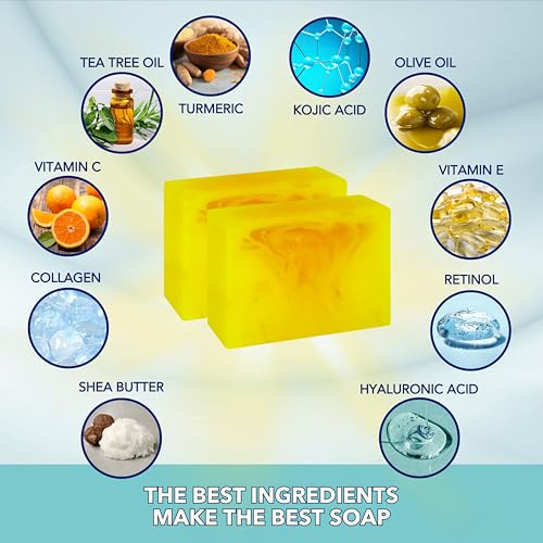 Lemon Turmeric Kojic Acid Soap Bars for Dark Spots | Vitamin C & E, Retinol, Collagen, Tea Tree Oil Face Soap Bars | Natural Soap Bar for Women & Men