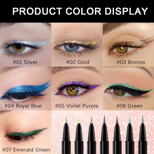 evpct 1Pcs Emerald Dark Green Glitter Shimmer Liquid Eyeliner Eye Shadow Makeup Pencil, Green Face Body Glitter Fake Eyelashes Lashes Mascara Accessories, Sparkle Metallic Colored Eyeliner Waterproof