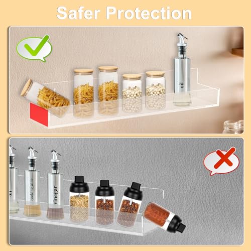 Clear Acrylic Floating Shelves Wall Mounted 15 Inch Invisible Kids Bookshelf Figurine Display Shelf Spice Rack for Office Bathroom Kitchen (4 Pack)