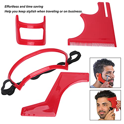 4 Pcs Haircut Tool Kit Hairline,Beard Shaping Tool,Beard Styling Cutting Hairline Grooming Red Plastic Beard Template Set