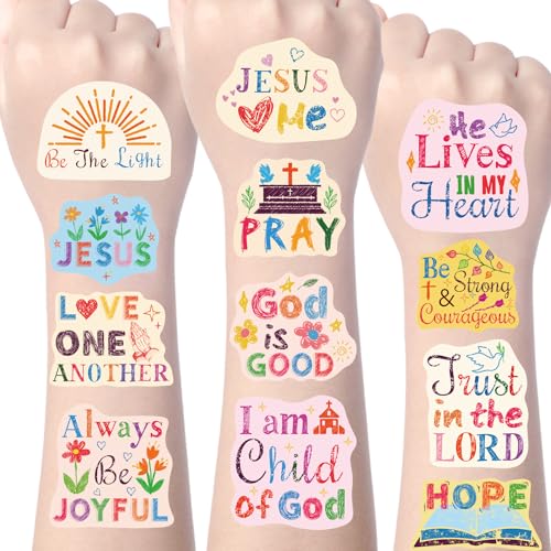 Christian Temporary Tattoos Gifts - 192PCS Christian Bible Verse Tattoos Temporary for Party Favors Gifts Decorations Supplies God Bless Fake Face Tattoos