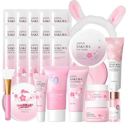 INSEEK Sakura Skin Care Set for Teen Girls Women, Hydration Skincare Gift Set, Deeply Cleanse Pores, Long-Lasting Moisturizing, Improve Dull Skin, Reduce Wrinkles & Fine Lines, Restore Elasticity