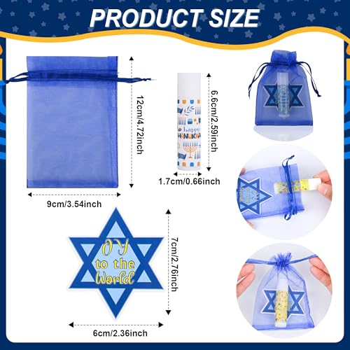 48 Pcs Hanukkah Gifts Include Lip Balm Thank You Tag Organza Bag for Women Birthday Hanukkah Gifts