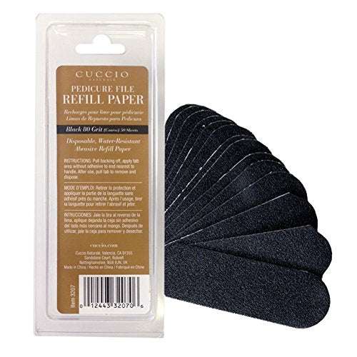 Cuccio Naturale 50-Count Black 80-Grit Pedicure File Refills ? Coarse, Water-Resistant, Disposable Abrasive Sheets for Professional Foot Care ? Fits Cuccio Stainless Steel Pedicure File
