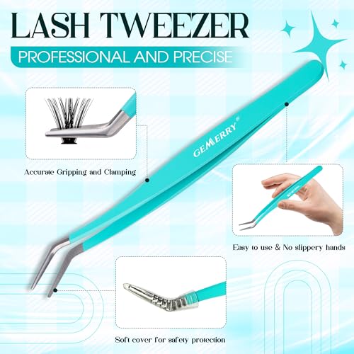 GEMERRY Lash Tweezers Kit 4PCS Lash Applicator Tool DIY Eyelash Tweezers Set Stainless Steel Eyebrow Tweezers with Brush Eyelash Applicator Tool Kit