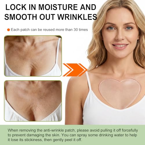 Chest Wrinkle Pads - 5-Pack Reusable Ant-Wrinkle Silicone Patches for Skin Firming,Silicone Patches Smoothing & Hydration & Skin Tightening Overnight Chest Pads (Lasts Up to 5 Months) s2