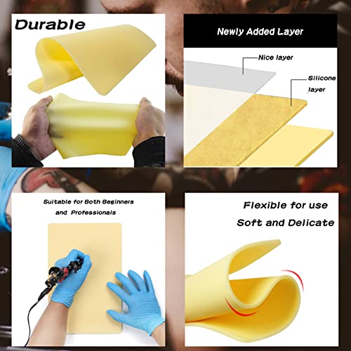 18Pcs Tattoo Practice Skin with Transfer Paper Kit - Gakonp 3 Pcs 3mm Thick Soft Silicone Fake Skin 15Pcs Tattoo Transper Paper Kit Double Sides practice skin Thin stencil paper for Beginners Art