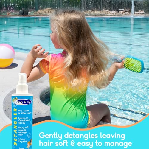 TRISWIM Kids Detangler Leave-In Conditioner Spray 8oz | Pre & Post Swim Hair Care | Helps Prevent Tangles, Dryness & Breakage | Soft, Easy-to-Manage Hair | Gentle Sweet Persimmon Scent