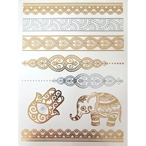 10 Sheets Modern Boho Metallic Tattoos Flash Gold/Silver Ultimate Collection