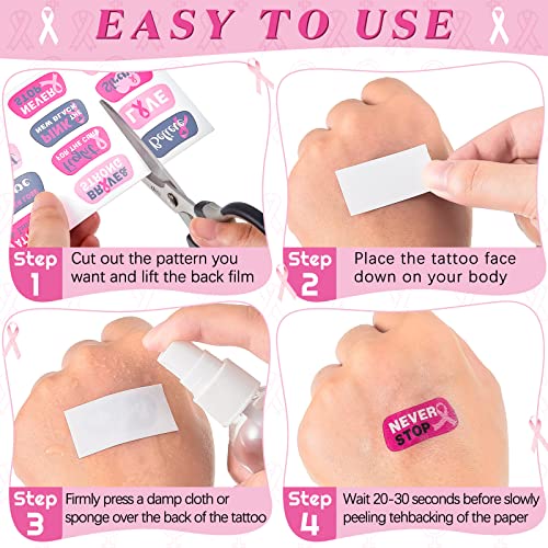 180 Pieces Breast Cancer Awareness Face Tattoos Pink Breast Cancer Stickers Pink Ribbon Temporary Tattoos for Women for Party Fundraising Accessories Decoration