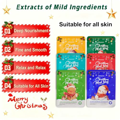 12PCS Christmas Facial Masks for Stocking Stuffers, Face Mask Set for Women Skincare, Hydrating Sheet Face Masks Skincare, Christmas Gifts for Women