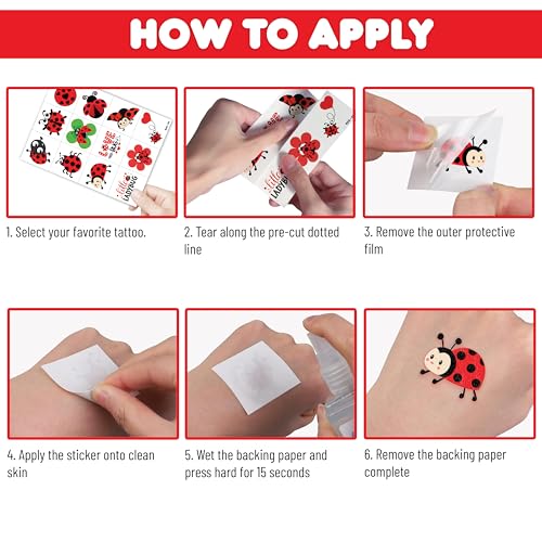 96 PCS LadyBug Pre-Cut Temporary Tattoos for Kids | Super Cute Themed Birthday Party Favors, Supplies, Decorations, Animal Fake Tattoo Stickers, School Rewards Prizes & Gifts Boys & Girls