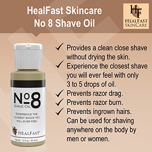 HealFast No 8 Shaving Oil 1 Oz ? Premium Shave Oil for Men & Women ? Blended with Pure Aromatic Essentials to Soften Hair & Cleanse the Pores ? Prevents Razor Drag and Burn & Ingrowns
