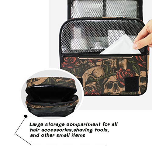 ALAZA Skull With Rose Vintage Travel Toiletry Bag Hanging Multifunction Cosmetic Case Portable Makeup Pouch Organizer with Hook