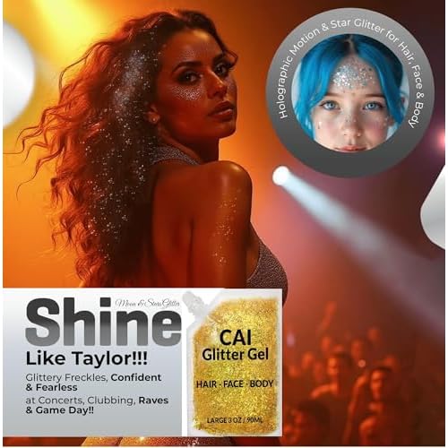 Face, Body & Hair Glitter Gel ? Halloween Glitter for Kids and Women ? 3 Oz Cosmetic-Grade Gel w/Moon & Stars for Festivals & Halloween Party, Easy Apply & Wash Off - Rose 1Pack
