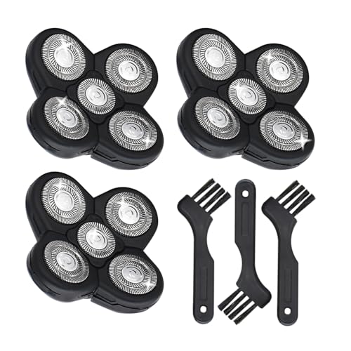 Replacement Shaver Heads Compatible with Freebird Shaver, 5 Blades Refills for Bald Men, Electric Razor Replacement Heads for Freedom Grooming with 3 Cleaning Brush