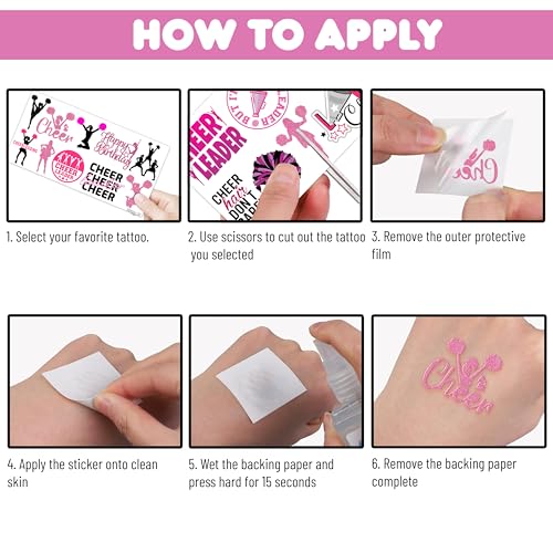 Cheerleading Temporary Tattoos 8 Sheets 82 PCS Cheer Party Decorations Supplies Favors Team Spirit Theme Birthday Cute Stickers Christmas Gifts for Boys Girls Class School Prizes Carnival