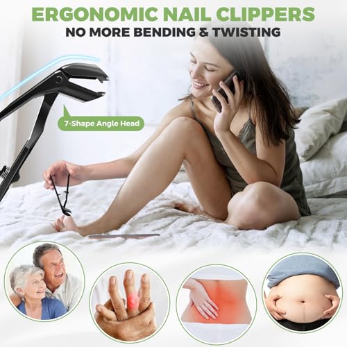 Toenail Clippers for Seniors Thick Toenails, Angled Head Large Toe Nail Clippers for Thick Nails for Men, Heavy Duty Ingrown Toenail Clippers with Wide Jaw, 360¡Æ Rotating Nail Clipper with Long Hande
