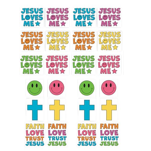 Needzo Jesus Loves Me" Faith-Inspired Temporary Tattoo Set - Vibrant & Playful Designs (Pack of 24)