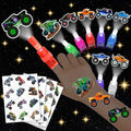 72 PCS Monster Truck Party Favors ? 48 PCS Luminous Tattoos & 24 PCS LED Finger Lights Combo ? Birthday Goodie Bag Fillers, Party Supplies, Gifts Light Up Toys Glow In The Dark for Boys and Girls