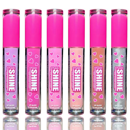 Shop Stunner Shades | Stunn Shine, SEMI-SHEER High Lip Gloss For A Shiny Finish, 6-Pack Collection (Pale Purple, Hot Pink, Pinky, Peach, Nude, White Pearl (Shimmer), 0.15 Fl Oz)