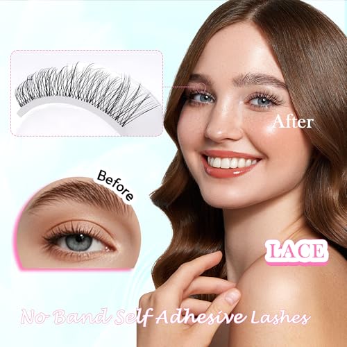 GAQQI Self Adhesive Eyelashes Clusters, No Glue Lash Clusters 10-16mm Wispy & Natural Cluster Lashes, No Band Press On Lashes, More Comfortable & Stronger Hold (Lace£©