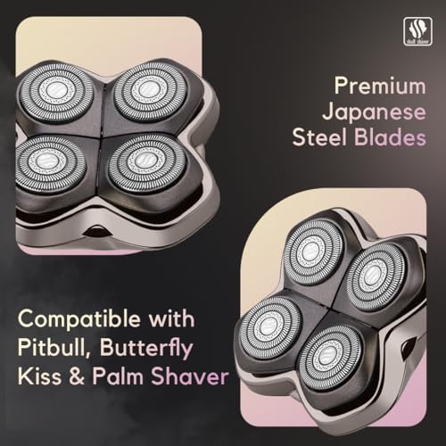Skull Shaver Baron PRO 4 Head Replacement Blade - Shaver Blade for Wet & Dry Shaving - Rotary Heads Design - Japanese Stainless Steel - Compatible with Pitbull, Palm & Butterfly Kiss Shavers