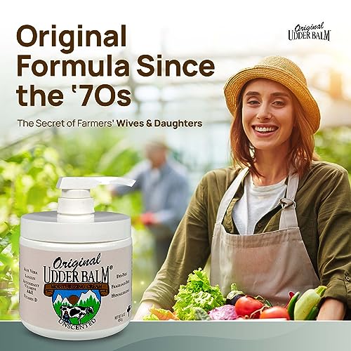 Original Udder Balm Unscented Pump Jar - Made in USA - Hypoallergenic, Dry Skin Relief for Hands, Feet & Face, Moisturizer for Sensitive, Cracked Dry Skin, 16 Fl Oz