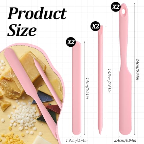 6 Pcs Pink Silicone Wax Sticks, 3 Style Non-stick Wax Spatulas Silicone Hair Removal Sticks Reusable Hard Waxs Scraper Waxing Applicator for Home Salon