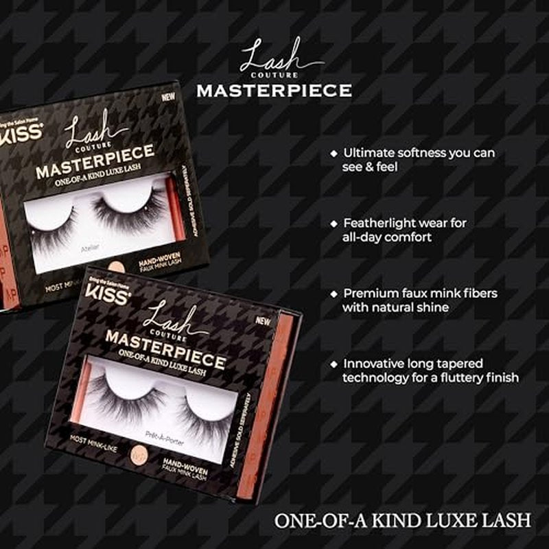 KISS Lash Couture Masterpiece Hand-Woven Faux Mink False Eyelashes, Style ¡®Avant-Garde¡¯, 12mm, Easy to Apply, Reusable, Vegan, Cruelty Free, 1 Pair Strip Lashes