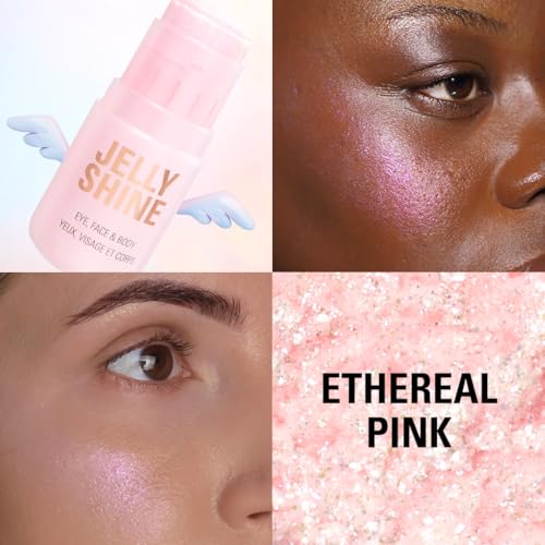 Revolution, Jelly Shine Shadow & Highlight Stick for Eyes, Face & Body with Pearlescent Shimmer Effect, Vegan & Cruelty-Free, Ethereal Pink