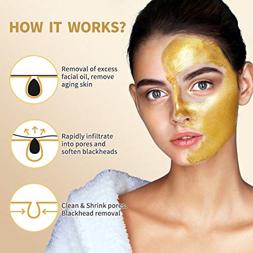 Blackhead Remover Mask, 24K Gold Peel Off Mask, Gold Facial Mask Anti-Aging, Deep Cleansing, Reduces Fine Lines£¦ Wrinkles Great for All Skin, With Blackhead Remover Extractor Tools Kit & Brush