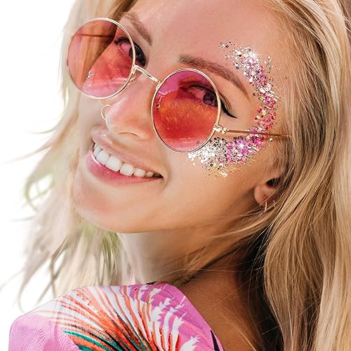 High Capacity 60+60ML Chunky and Fine Mixed Face Body Glitter with Gel for Singer Concerts Rave Party Makeup,Quick Dry and Long Lasting Holographic Iridescent Sequins Glitter Gel (white+pink)