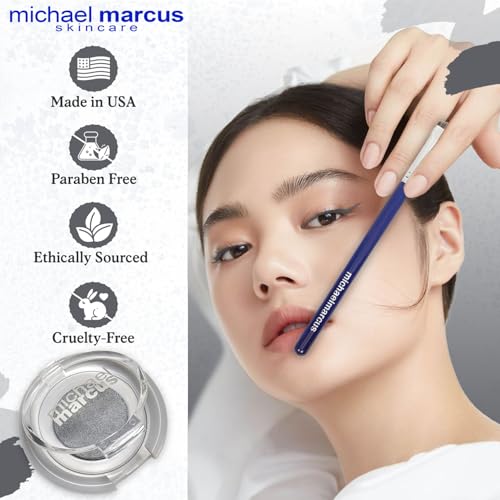 michael marcus Makeup Cake Eye Liner & Eyeliner Brush (Trashy) - Water Activated Dry Pressed, Long-Lasting & Smudge Resistant Eyeliner - Cruelty & Paraben Free - For Beginner & Pro Makeup Artist