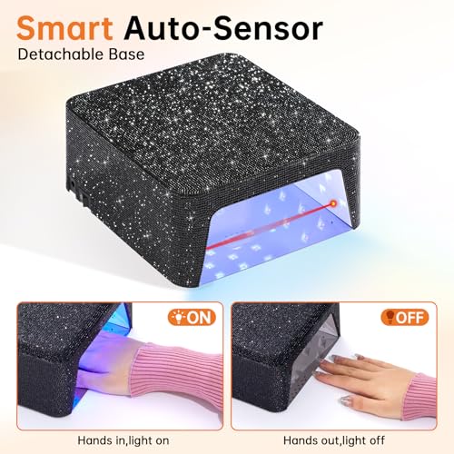UV Nail Lamp,96W UV Light for Gel Nails, Cordless Nail Light,Rechargeable Nail Dryer, Touch Control & Auto Sensor,Fast Curing Manicure for Salon & Home (A-Black)