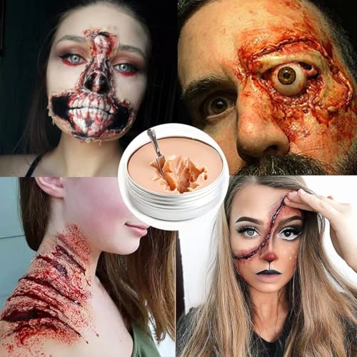 Liquid Latex Scar Wax SFX Makeup Kit with 6 Color Bruise Wheel Face Body Paint+Fake Blood Splatter Spray+Squirt Blood+Coagulated Blood Gel+Spatula Sponges for Halloween Fake Scars Wounds Burns