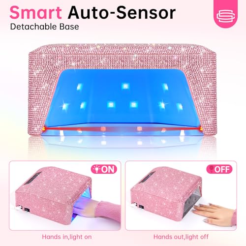 UV Light for Gel Nails, CHRISTINE SHELLY UV Nail Lamp, 96W Rechargeable Professional Diamond LED Nail Dryer with 4 Timer Setting, Touch Control&Auto Sensor, Fast Nail Light Curing Lamp for Salon&Home