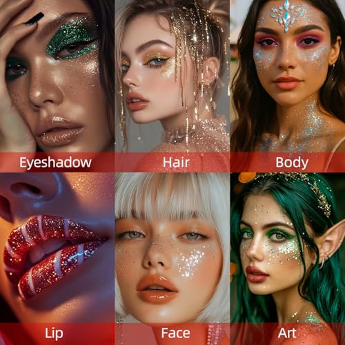 Body Glitter Stick for Face, Body & Hair - Red & Pink Chunky Sparkle Glitter, 2 Pack | Long Lasting Party Makeup for Festival, Rave, Concert & Cosplay