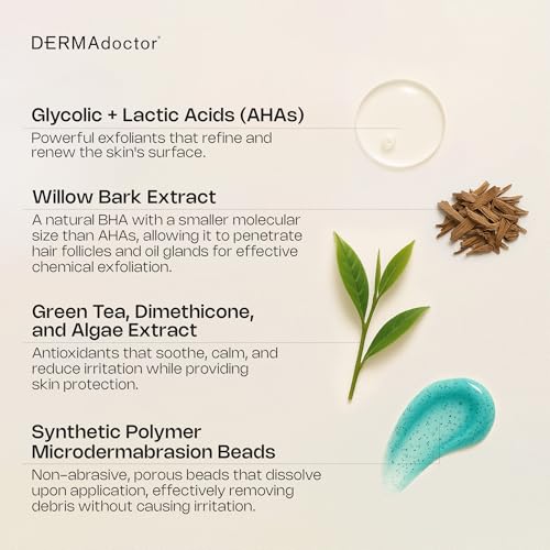 DERMAdoctor Physical Chemistry Dermatologist Formulated Microdermabrasion Facial Scrub + Multiacid Peel with AHA and BHA, Brightening, Smoothing, Pore Minimizer for face - 1.7 oz