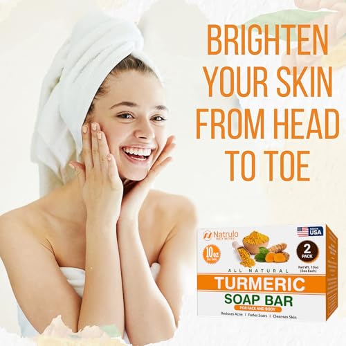 Turmeric Soap Bar for Face & Body ? Natural Skin Brightening Soap for Dark Spots, Intimate Areas, Underarms ? Turmeric Face Wash Reduces Acne, Fades Scars & Cleanses Skin ? 5oz Bath Bars