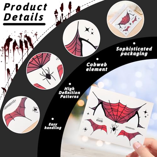Red Spiders Face Temporary Tattoo Sticker for Halloween Party Makeup - Self Adhesive Tattoo Sticker for Holiday Festival Party Supplies