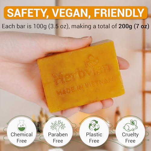 2 Pcs Vietnamese Persimmon Soap Bar with Turmeric, Natural Controls Body Odor, Deodorant Body Soap for Old People Smell Soap for Old People Smell, Soap For Face & Body with Orange Essential Oil