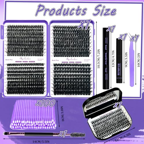 DIY Lash Extension Kit 750Pcs D Curl Individual Lash Clusters Eyelashes Extension Set with Lash Bond&Seal Glue Remover Tweezers Lash Brush Applicator Mirror Lash Storage Box