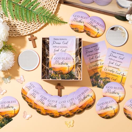 Y1tvei Christian Mirrors Bulk Gifts for Mother's Day - 150Pcs God Bless Mother Scripture Mini Mirrors with Inspirational Cards, Round Portable Pocket Makeup Mirror Church Gifts for Mum Birthday Party