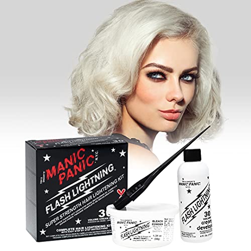 MANIC PANIC Flash Lightning Hair Bleach Kit - Bleach Powder + 30 Volume Developer - Hair Lightener for Dark Shades - Lifts Up to 5 Levels - Achieve Medium to Light Blonde - Vegan & Cruelty-Free (3 pk)