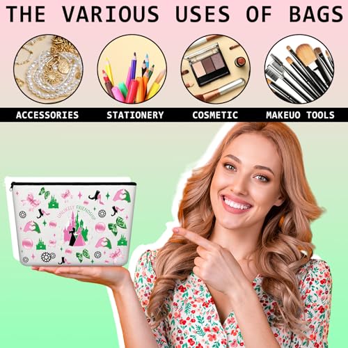12 Pack Musical Witch Pink and Green Gifts Bulk Easter Mother's Day Party Favors Princess Makeup Cosmetic Bags 3D Friendship Pouch Women Zipper Travel Organizer for Birthday Evil Fan Lover