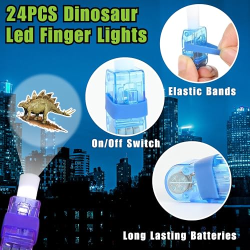 72 PCS Dinosaur Party Favors ? 48 PCS Luminous Tattoos & 24 PCS LED Finger Lights Combo ? Birthday Goodie Bag Fillers, Party Supplies, Gifts Light Up Toys Glow In The Dark for Boys and Girls