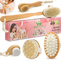 Premium Dry Brushing Body Brush Set for Lymphatic Drainage and Cellulite Treatment, Body Brush for Wet or Dry Brushing,Boar Bristle Body Brush, Long Handle Body Brush, Face Cleansing Brush,6 Pack