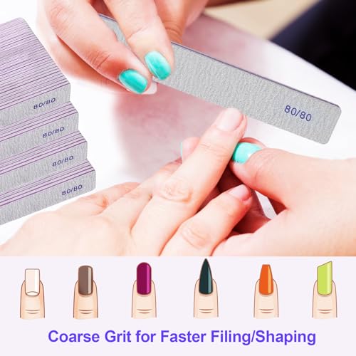 80/80 Grit Nail Files (100 Pack), Heavy Coarse Emery Boards for Acrylic Nails and Gel Nails, 80 Grits Double Sided Nail File Emory Professional Nail Filer Reusable Washable Manicure Square Gray