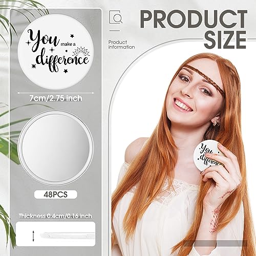 Hoolerry 48 Pcs Inspirational Compact Mirror Bulk for Women You Make a Difference Round Portable Mini Pocket Makeup Mirror for Employee Coworker Team Staff Group Member Gifts
